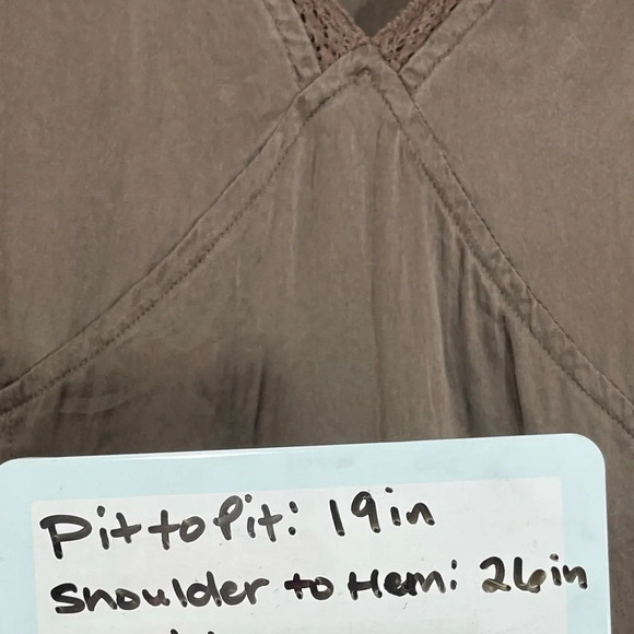J. Jill 100% Silk Soft Brown Lace Detail V-Neck Sleeveless Cami Tank Top Size 14 - Picture 11 of 12